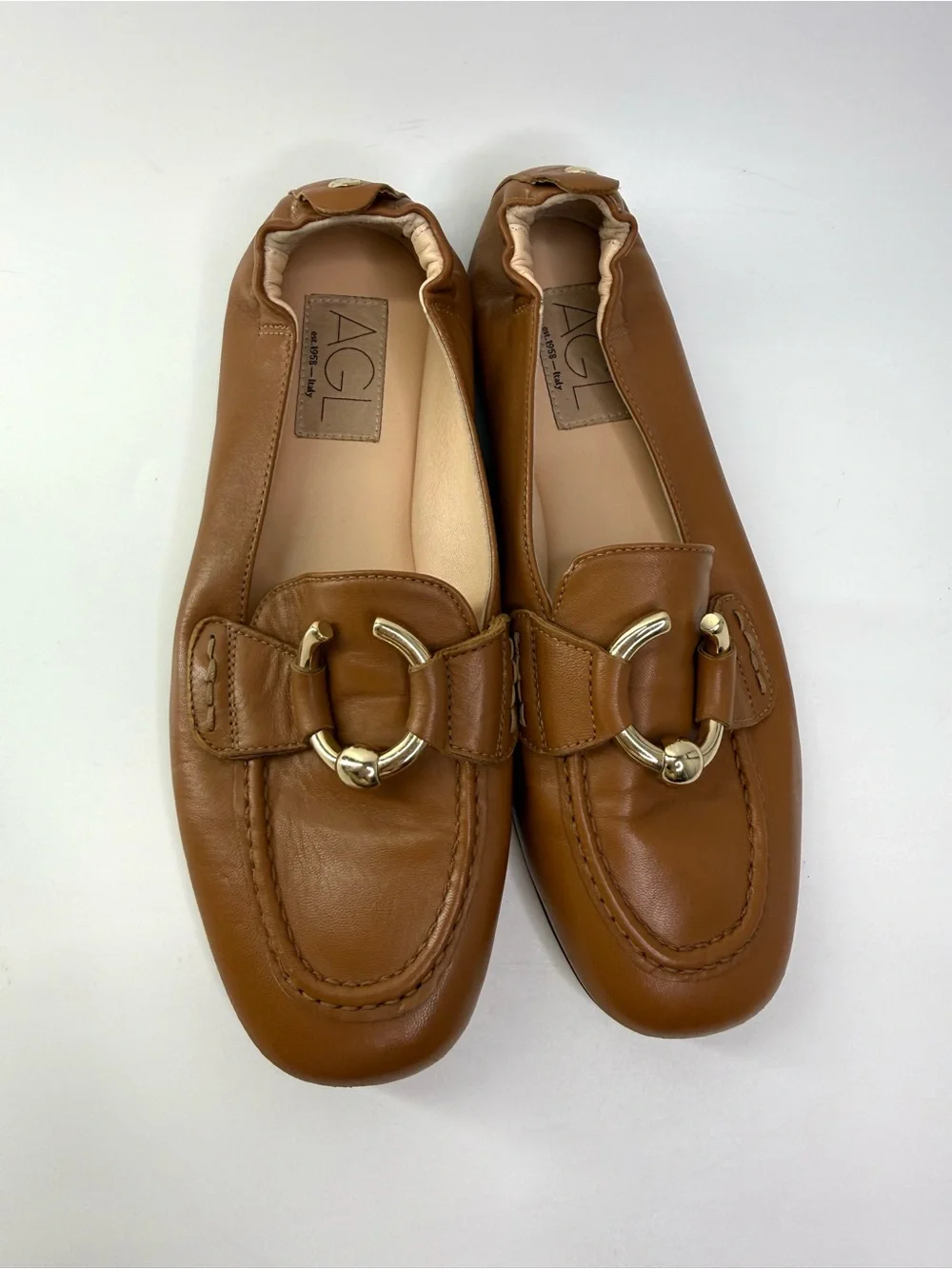 AGL Leather Sheryl Moc Bit Loafer Flats Brown Size 36/US6